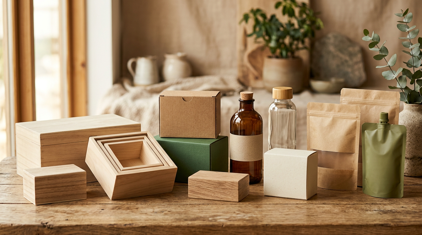 Variedad de envases y embalajes con diferentes materiales y formas, destacando su diseño y funcionalidad