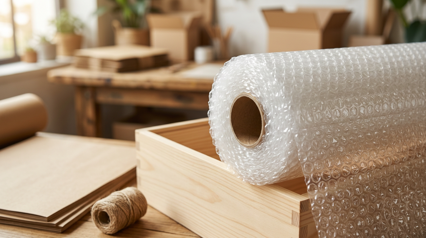 Una lámina de plástico de burbujas transparente con múltiples burbujas de aire encapsuladas, lista para ser usada en el embalaje de productos frágiles y delicados.